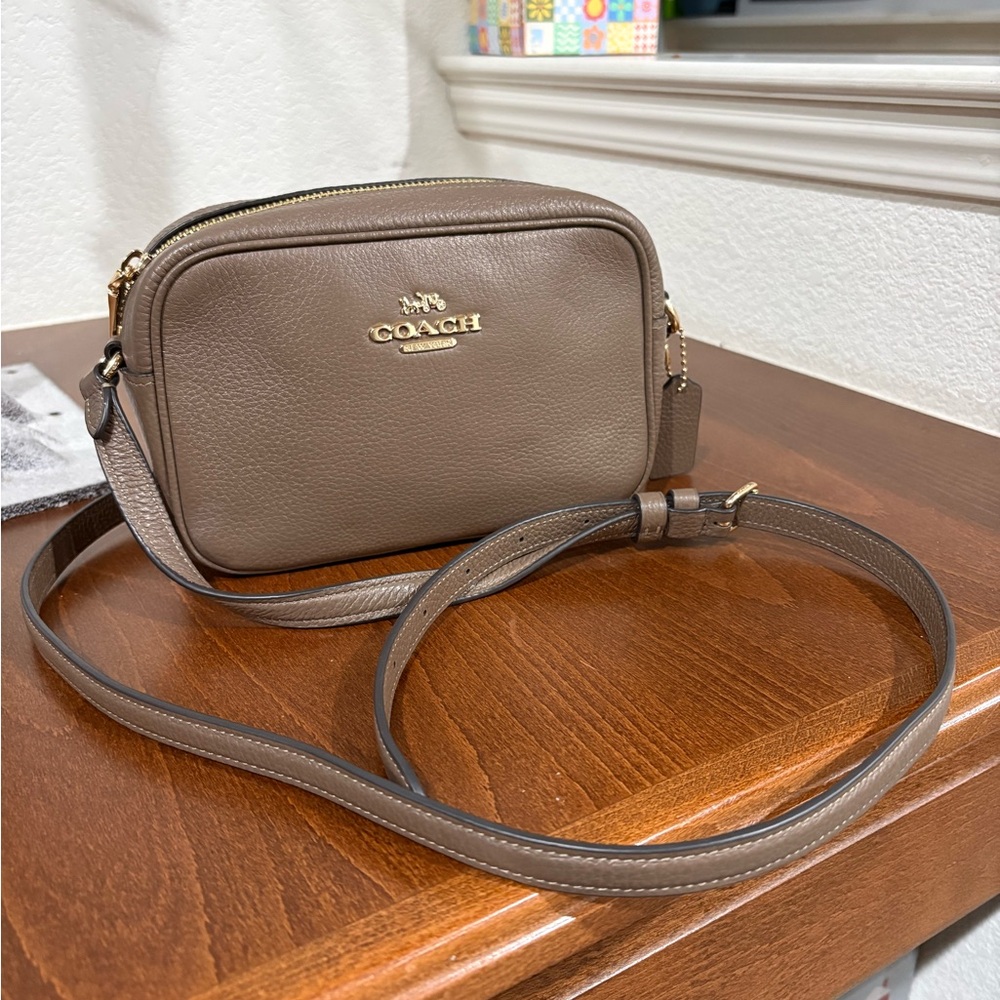 Authentic Coach Taupe Brown Pebbled Leather  Crossbody Bag with Gold Hardware